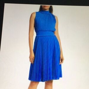 Nanet LEPORE ACCORDION  PLEATED  SMOKED  WAIST BLUE DRESS SIZE 12